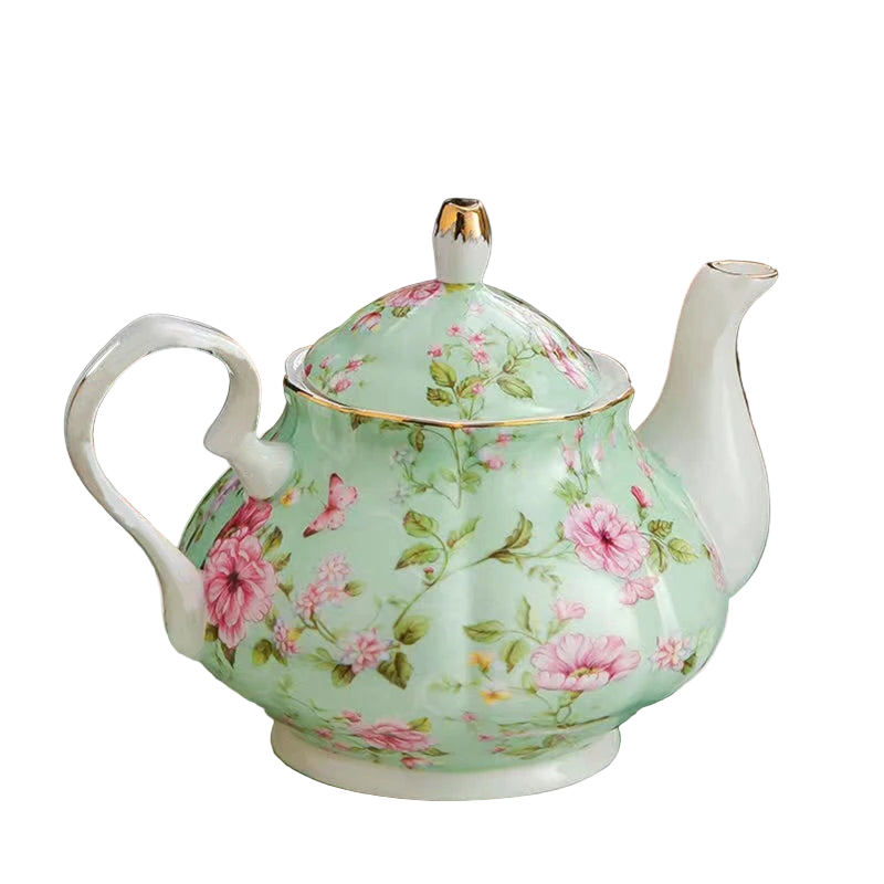 Théière anglaise décor floral vert pastel, 400 ml.