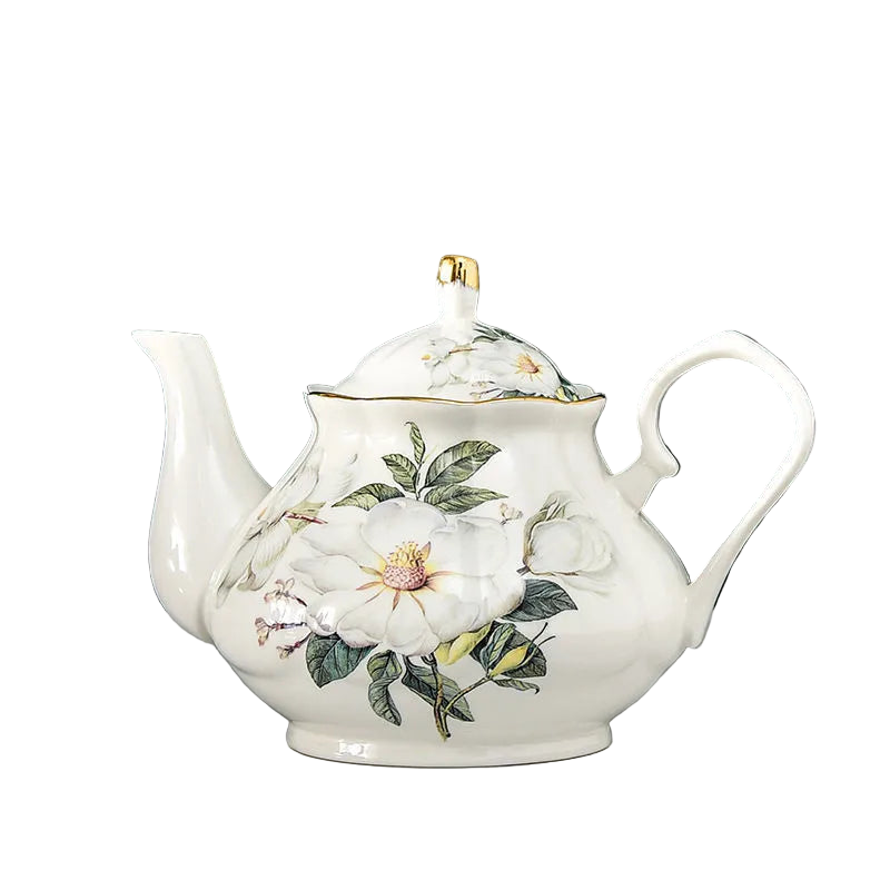 Théière anglaise motif magnolia blanc, porcelaine 400 ml.