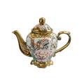 Théière anglaise en céramique 900 ml, décor floral et finitions dorées, style victorien.