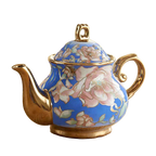 Théière anglaise bleue en porcelaine avec motifs floraux dorés – 900 ml – La Route du Thé
