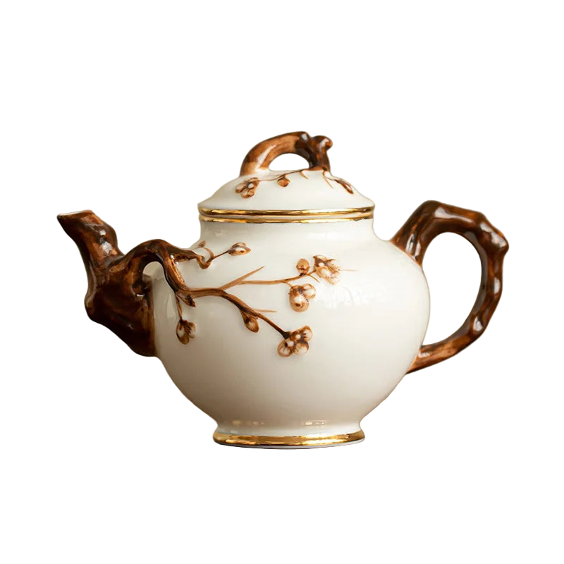 Théière anglaise en porcelaine blanche avec poignée sculptée en forme de branche, 300 ml.