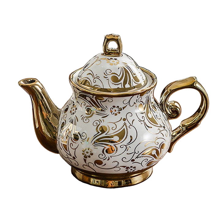 Théière anglaise en porcelaine blanche avec décor doré, 900 ml.
