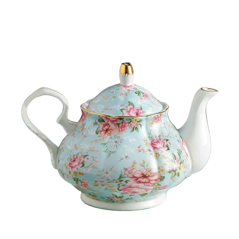 Théière anglaise bleue en porcelaine à décor floral, 400 ml.