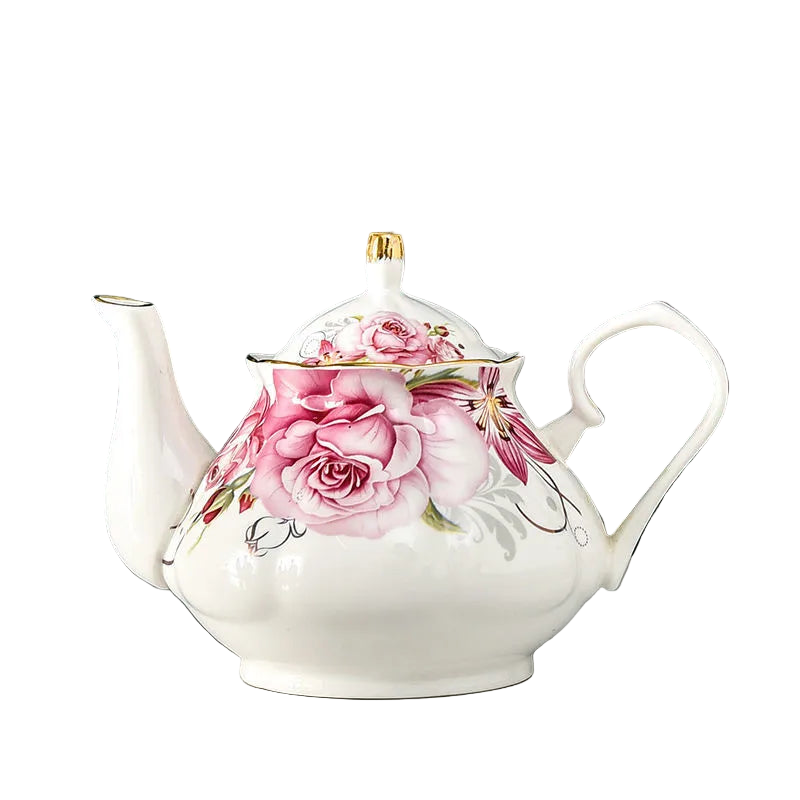 Théière anglaise en porcelaine motif rose classique, 400 ml.