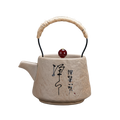 Théière chinoise artisanale en céramique texturée avec calligraphie noire et poignée tressée, 200 ml.