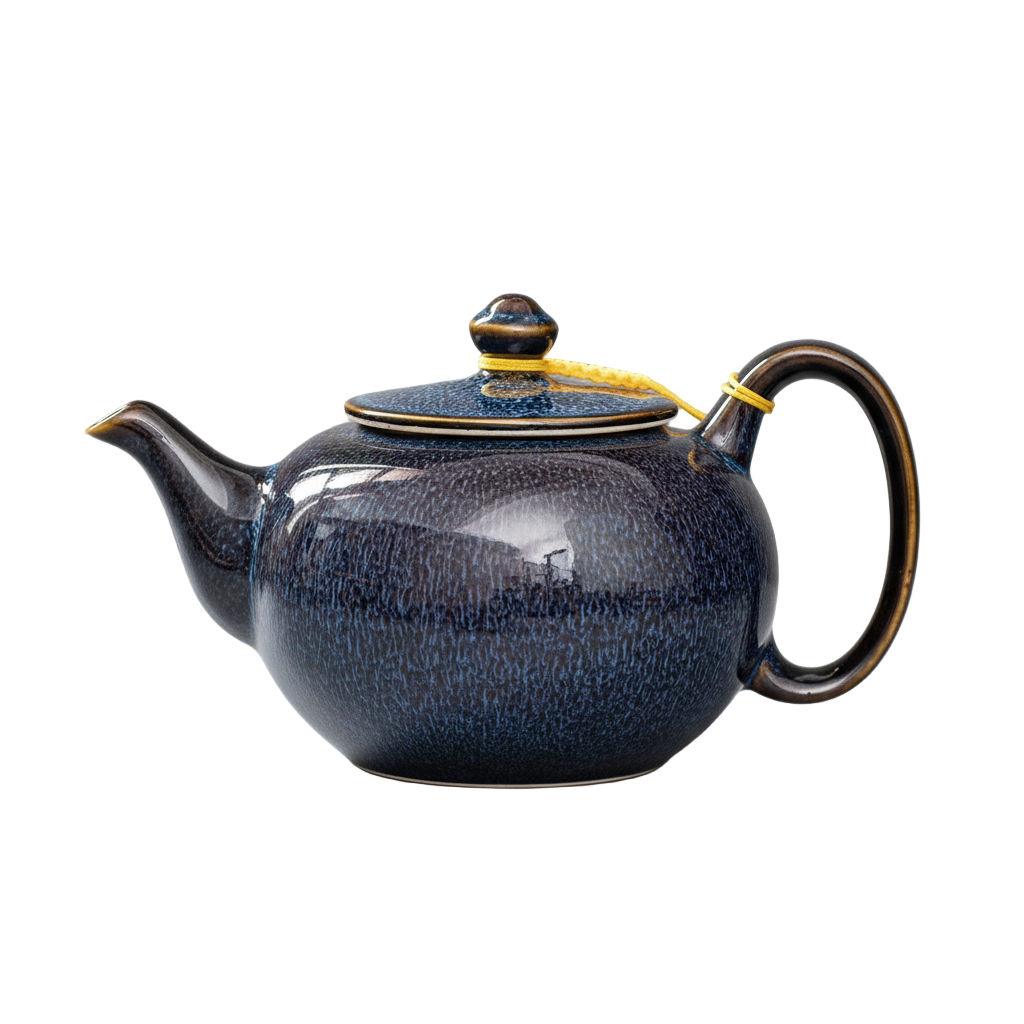 Grande théière chinoise en céramique émaillée bleu nuit 700 ml – service familial