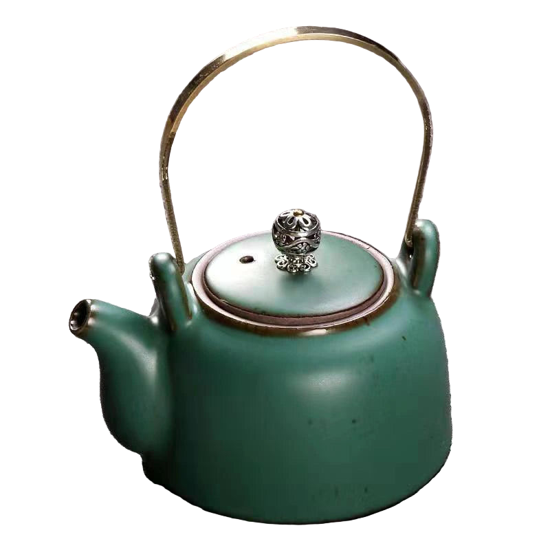 Théière chinoise artisanale en céramique vert foncé, 220 ml