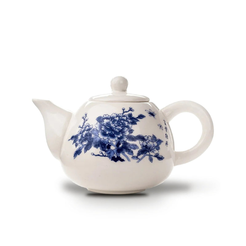 Théière Chinoise en Porcelaine Blanche Peinte à la Main 200 ml - Fleurs bleues