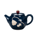 Théière chinoise en porcelaine émaillée sculptée bleu nuit, 270 ml, avec motifs en relief et couvercle décoratif.
