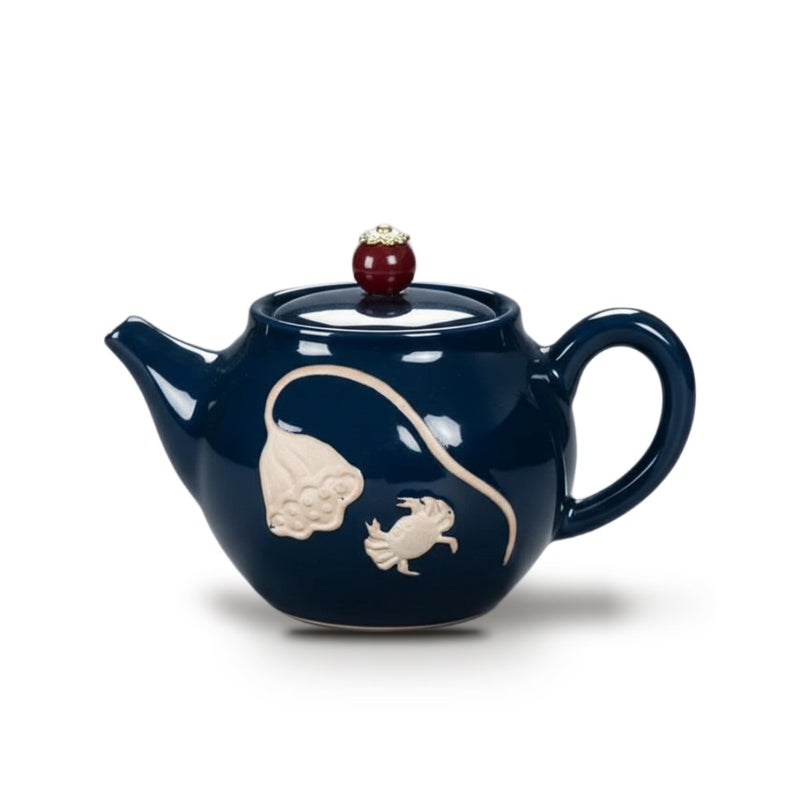 Théière Chinoise en Porcelaine Émaillée Sculptée 270 ml - Bleu nuit