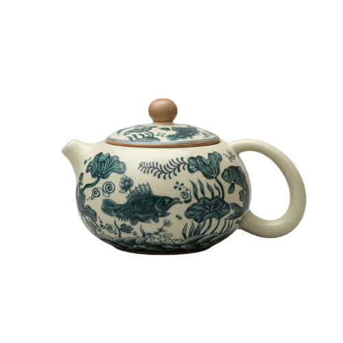 Théière Chinoise en Porcelaine Blanc Cassé Motifs Bleu Indigo 230 ml