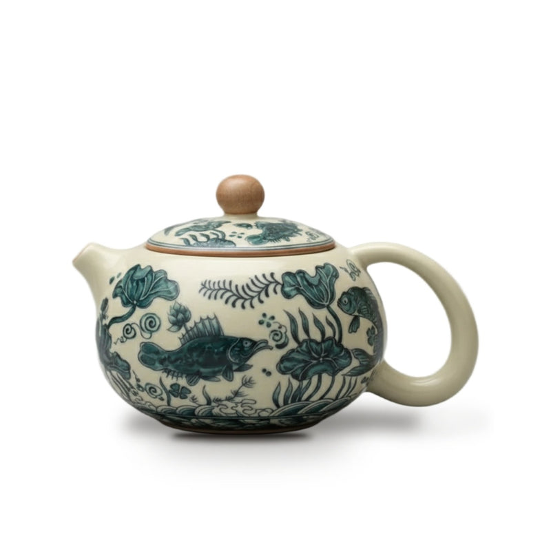 Théière Chinoise en Porcelaine Blanc Cassé Motifs Bleu Indigo 230 ml