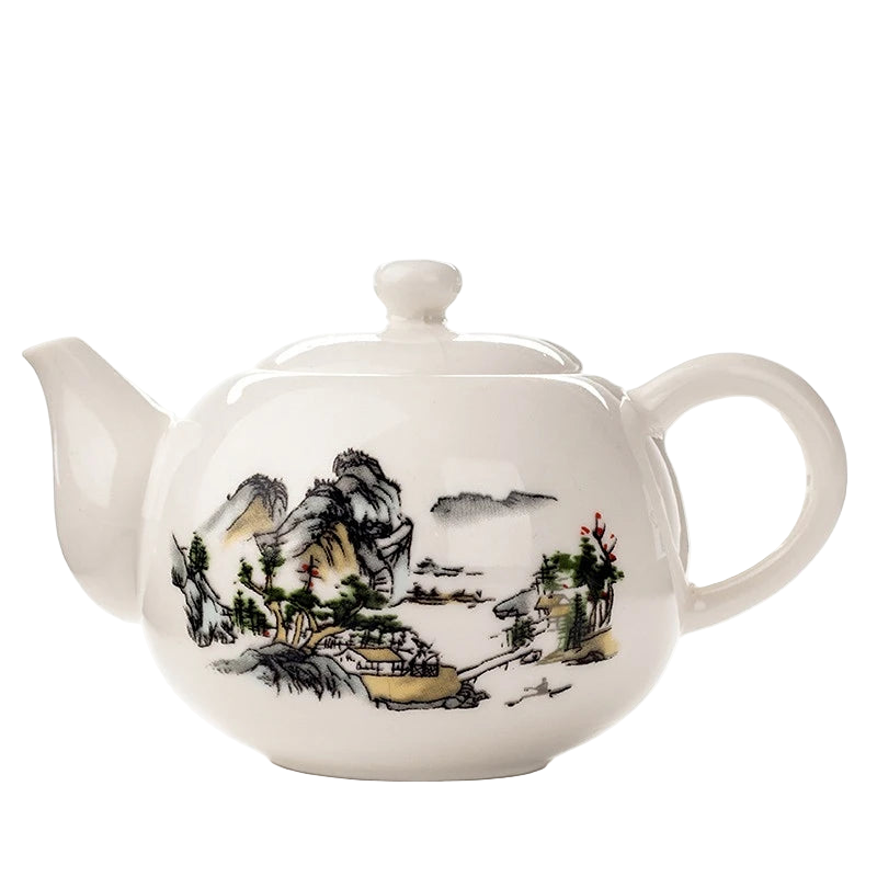 Théière chinoise blanche décorée d’un paysage traditionnel peint à la main, 200 ml
