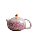 Théière chinoise en porcelaine émaillée rose avec motif pivoine, 180 ml, vue détaillée.