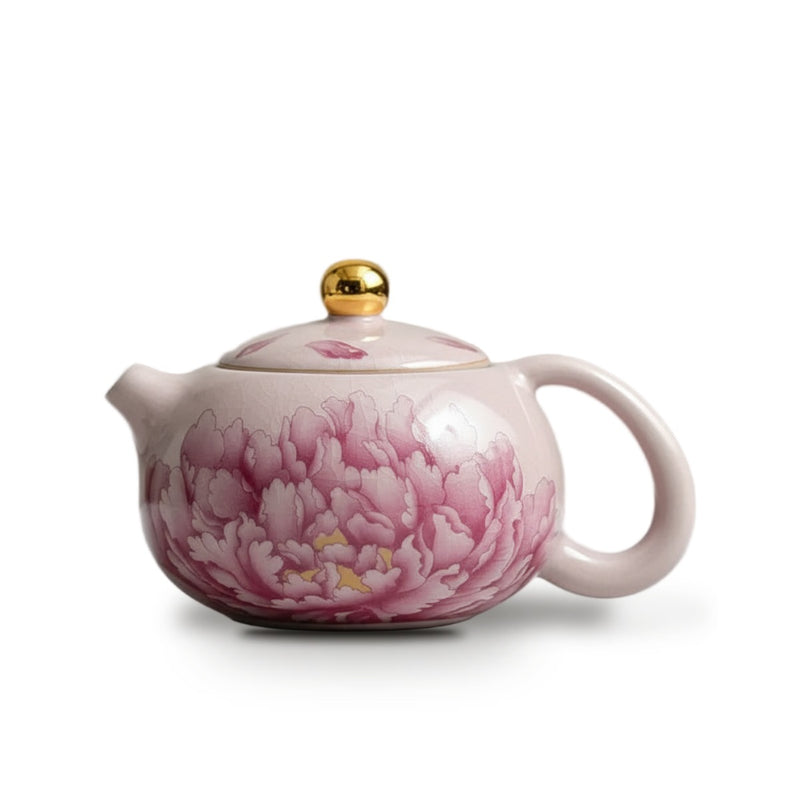 Théière Chinoise en Porcelaine Émaillée Fleur de Pivoine 180 ml