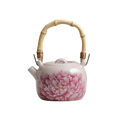 Théière chinoise en porcelaine émaillée avec motif pivoine rose et poignée en bambou, 230 ml.