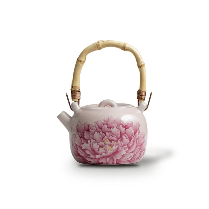 Théière Chinoise en Porcelaine Émaillée Poignée Bambou – Pivoine Rose 230 ml - Théière seule