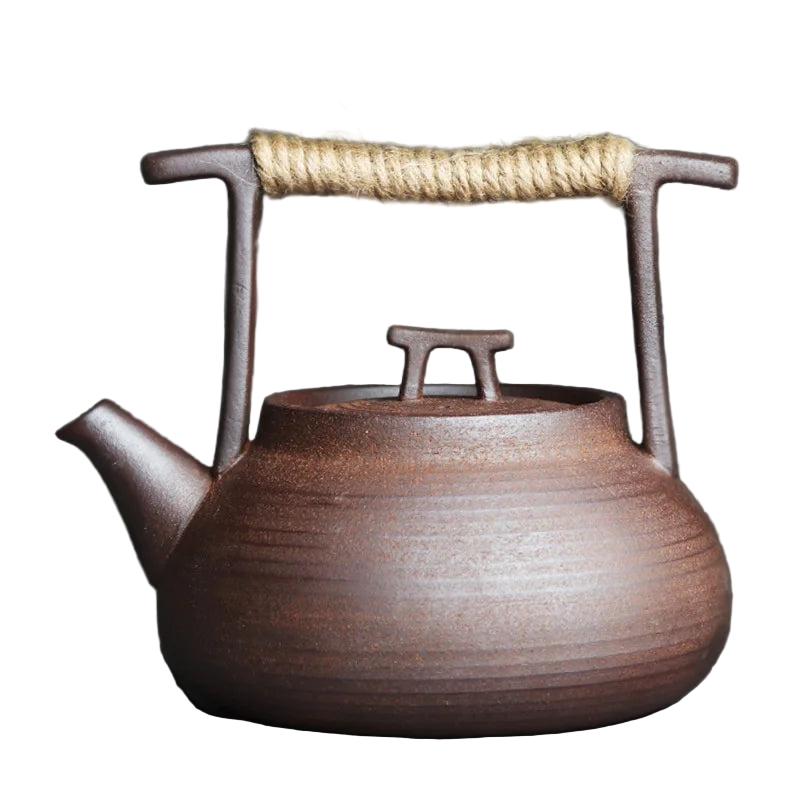 Théière japonaise en céramique 400 ml avec anse en corde style wabi-sabi