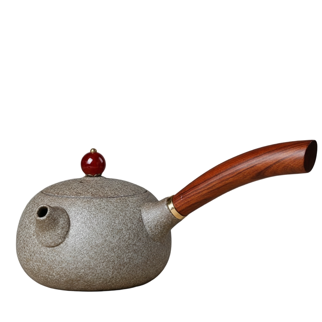 Théière japonaise en céramique gris clair 200 ml avec poignée en bois