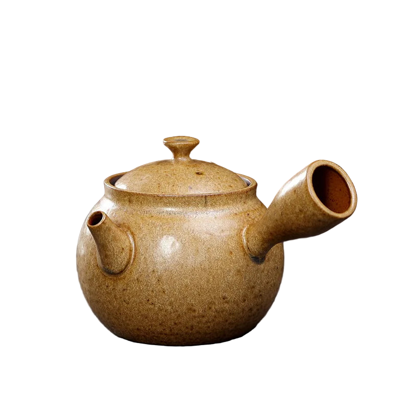 Théière japonaise en céramique jaune texturée 150 ml, style Kyusu