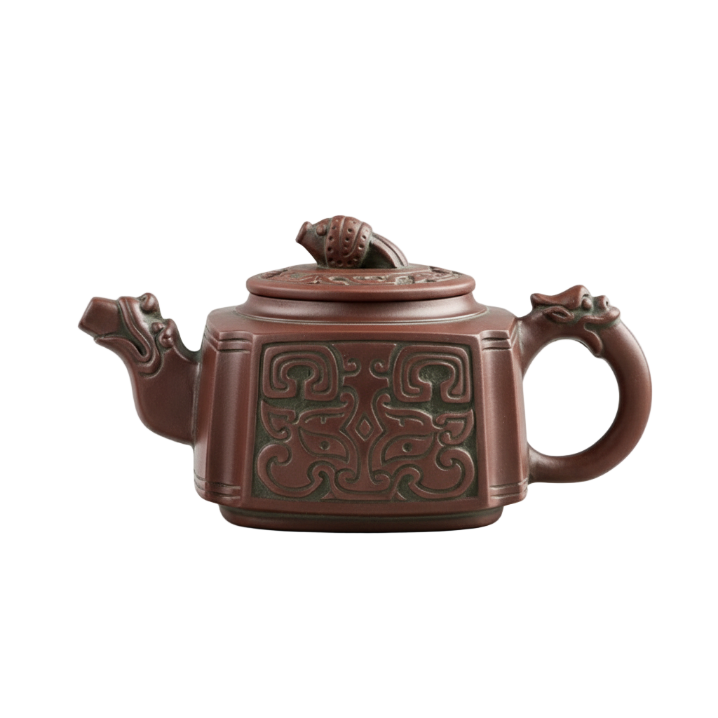 Théière japonaise en céramique 450 ml avec motifs traditionnels et poignée sculptée