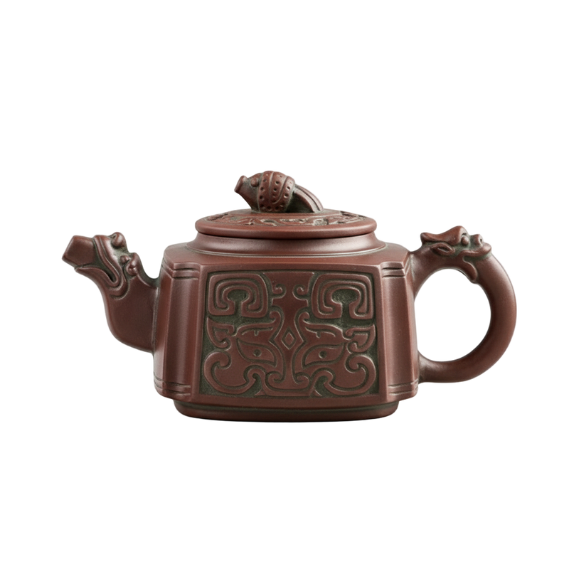 Théière japonaise en céramique 450 ml avec motifs traditionnels et poignée sculptée