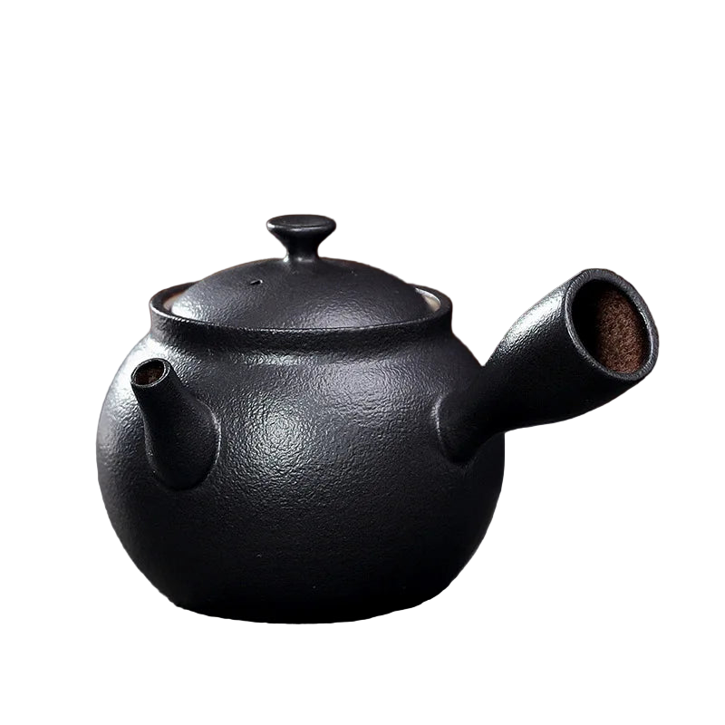 Théière japonaise en céramique noir texturée 150 ml, style Kyusu