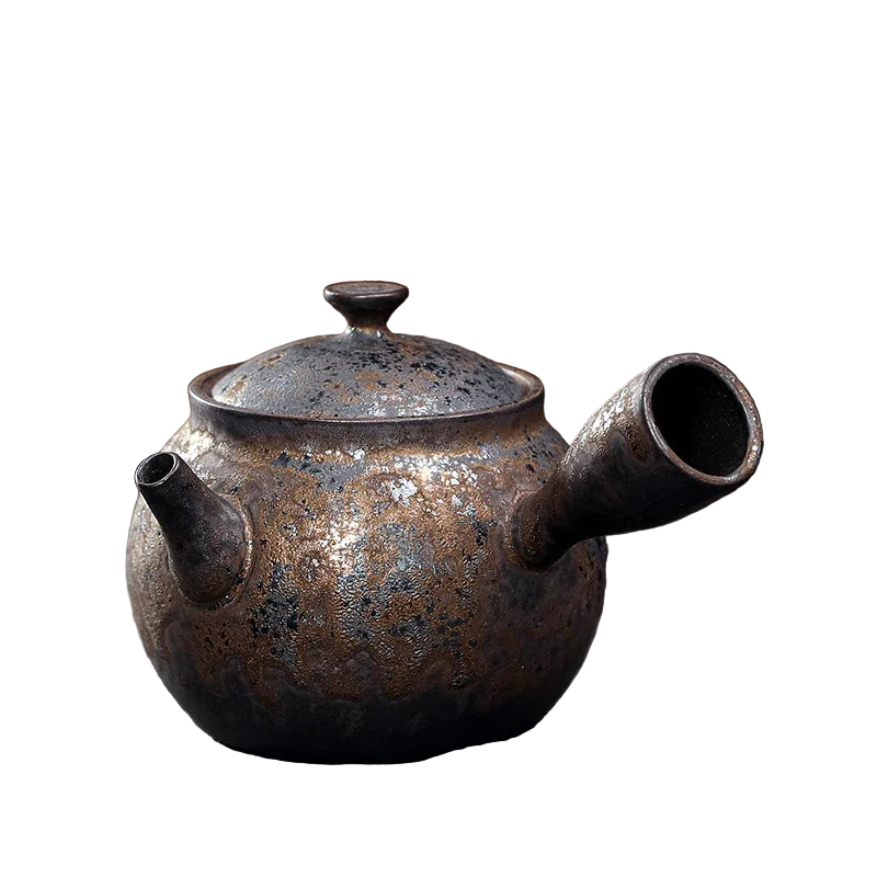 Théière japonaise en céramique rouille texturée 150 ml, style Kyusu