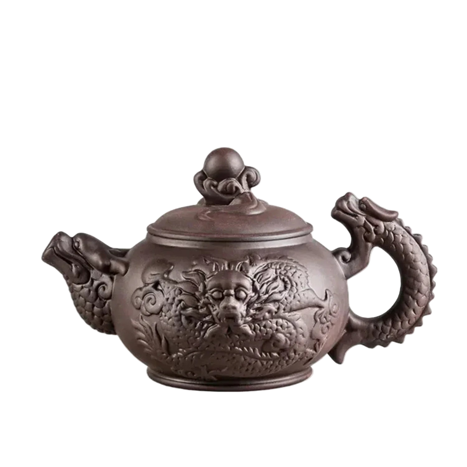 Théière japonaise en céramique sculptée avec dragon, 900 ml, marron – style traditionnel.