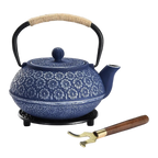 Théière japonaise en fonte bleue de 900ml avec anse tressée – RouteDuThé
