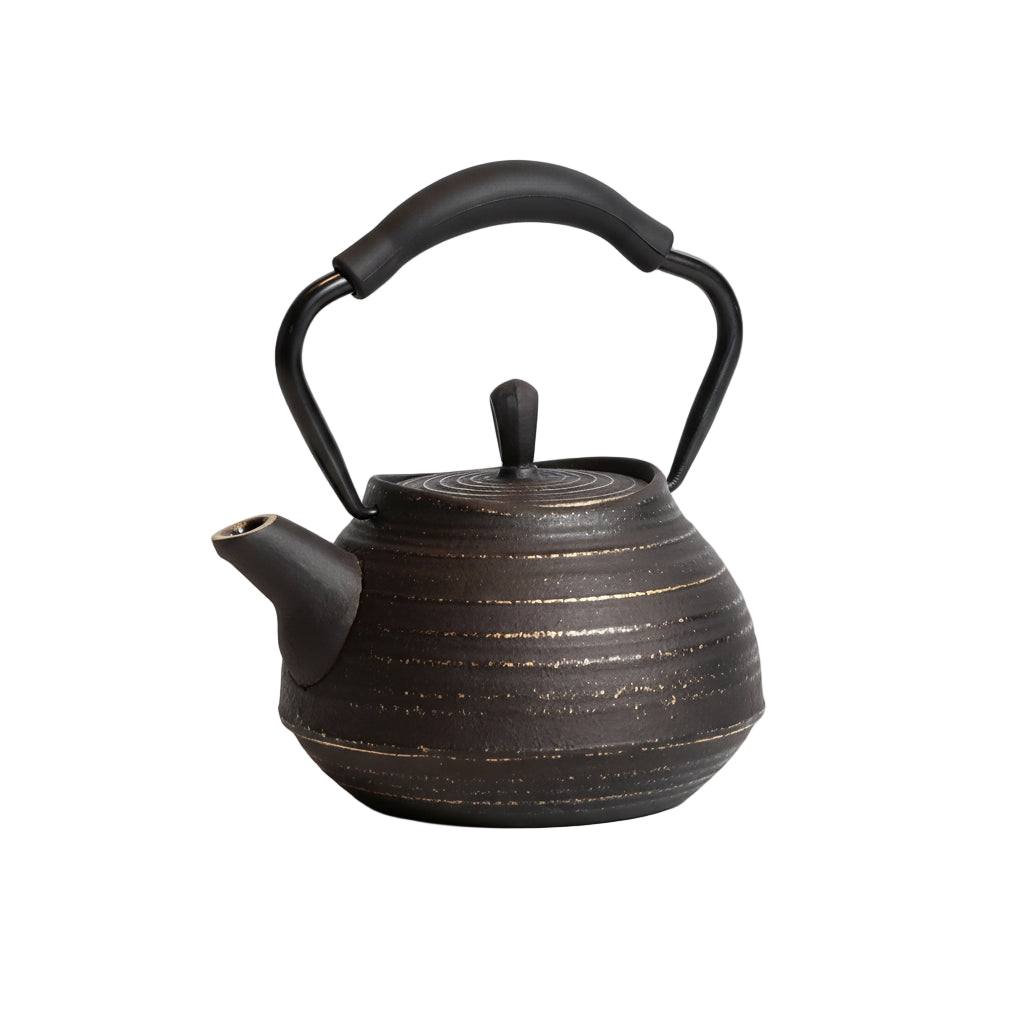 Théière japonaise en fonte 650 ml avec surface texturée et poignée ergonomique, disponible en plusieurs coloris.