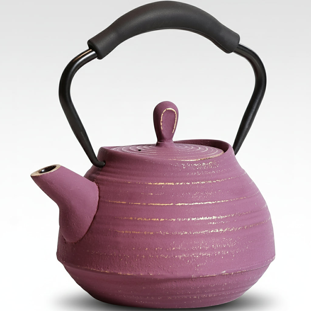 Théière japonaise en fonte 650 ml avec surface texturée et poignée ergonomique, disponible en plusieurs coloris.