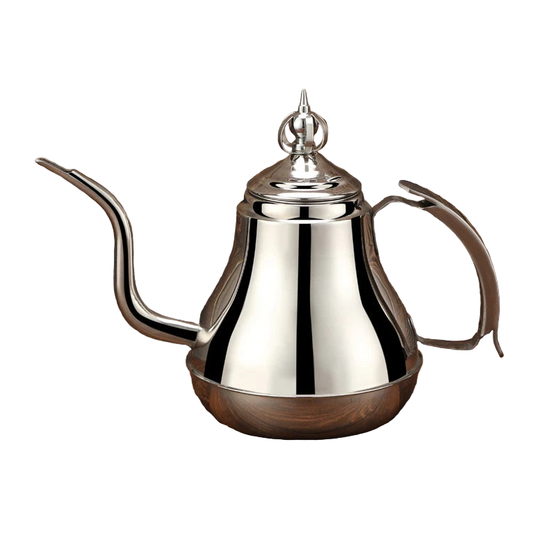 Théière marocaine en inox argenté 1,2 L avec long bec traditionnel.