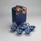 Service à thé en céramique bleu impérial 5 pièces – théière et tasses style four Jun
