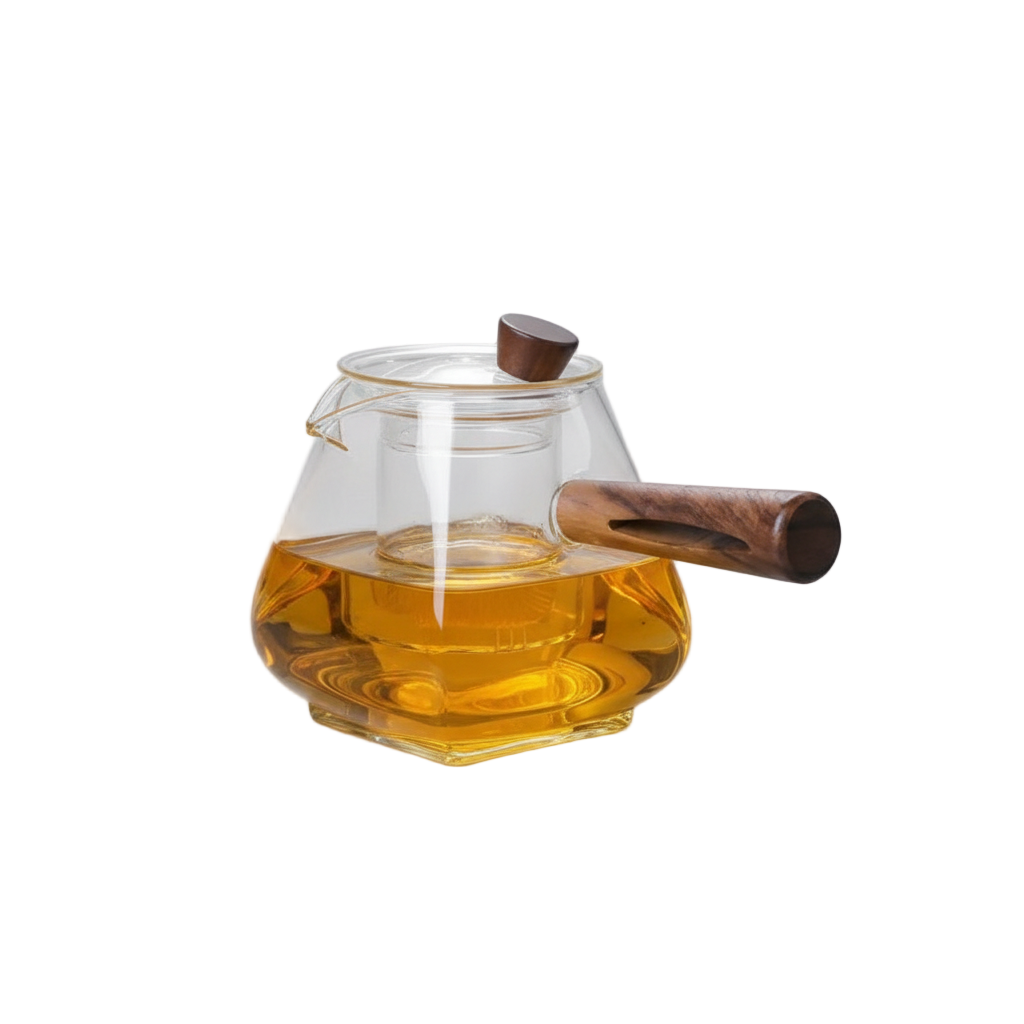 Théière en verre 900 ml avec manche en bois – modèle infusion – Route du Thé

