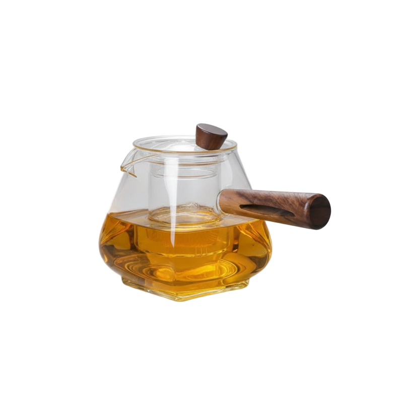 Théière Japonaise en Verre Artisanale 400 ml – Manche Bois