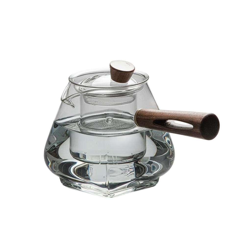 Théière en verre noir 900 ml avec manche en bois – modèle infusion – Route du Thé