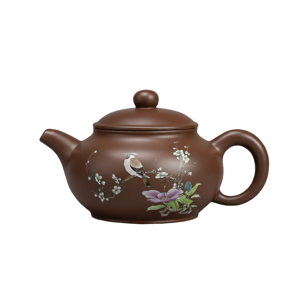 Théière chinoise en argile Zisha de 170 ml, décorée à la main avec fleurs et oiseau, pour infusions Gongfu.