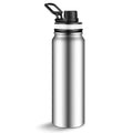 Thermos en acier inoxydable couleur argent avec bouchon sport, vue de face.