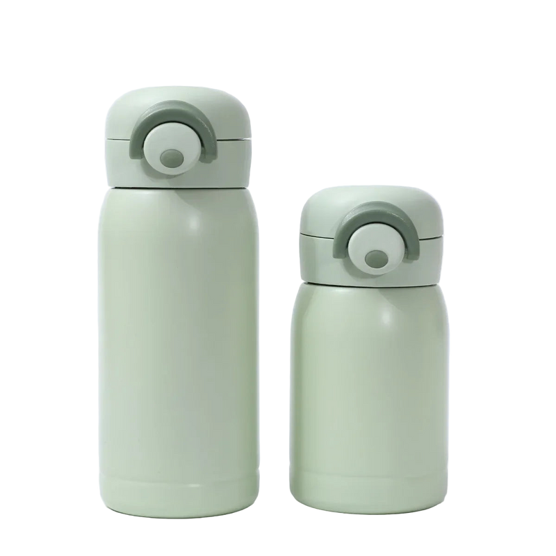 Thermos mini isotherme vert pastel 350 ml, ouverture one-touch, double paroi inox.